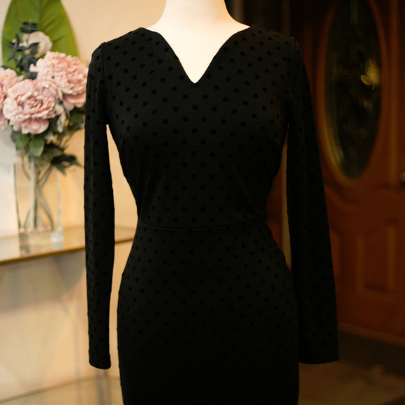 The Limited Dresses & Skirts - The Limited Black Long Sleeve Polk a Dot Dress